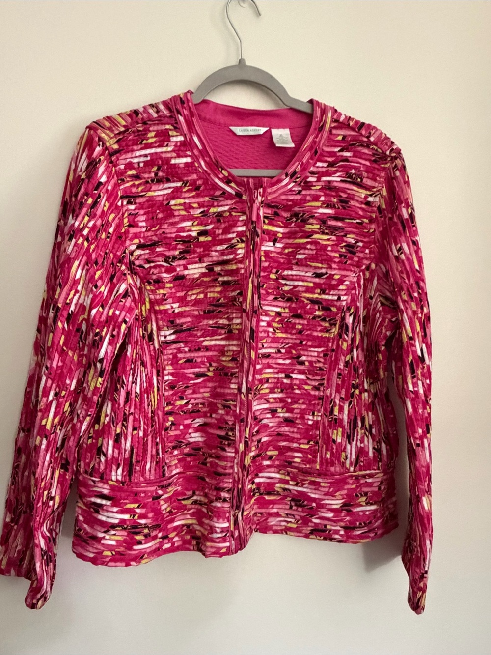 LAURA ASHLEY Art-to-Wear Ribbed Colorful Ribbon Jacket - Women's Size XL - Pink